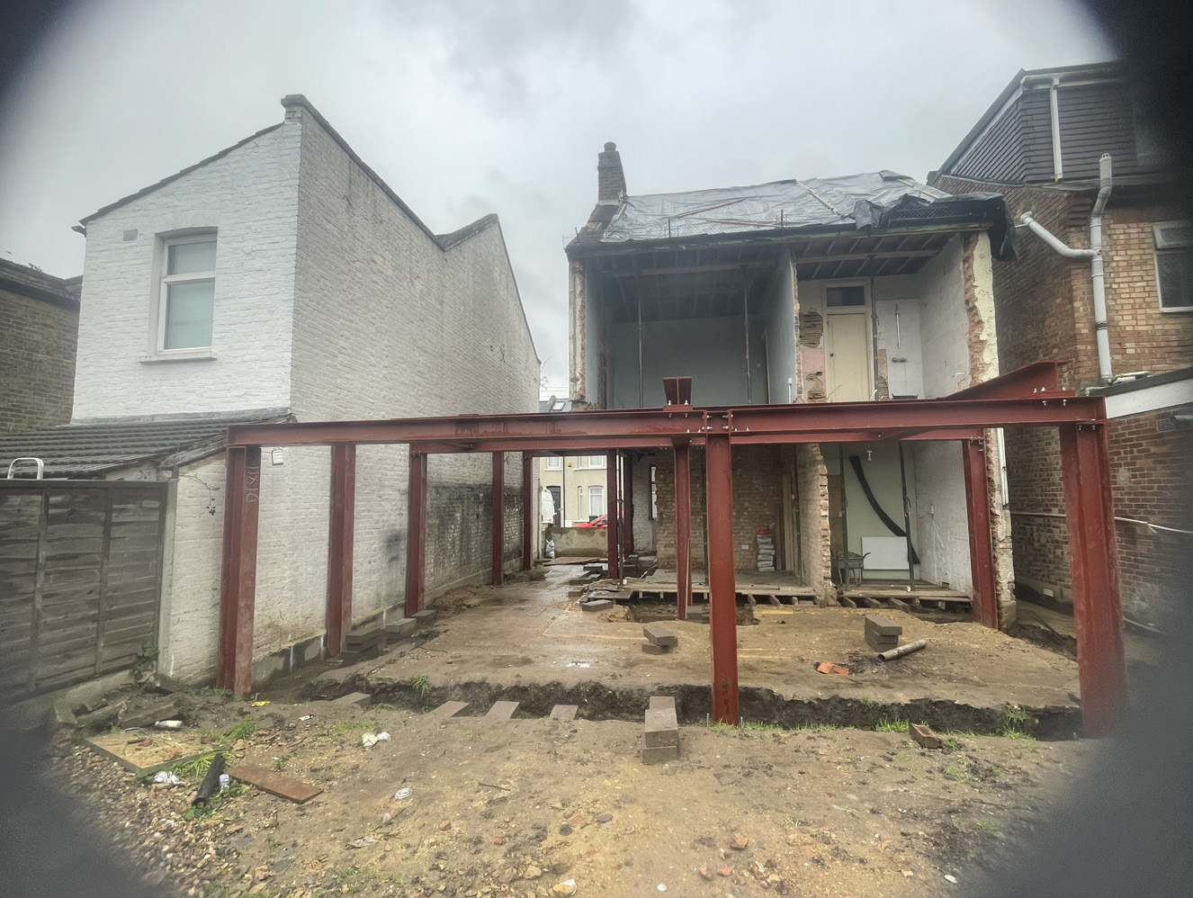 Steel frame installation for extension